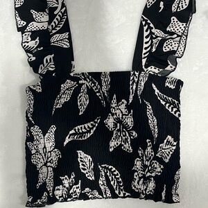 Black and White Leaf Print Women's Top